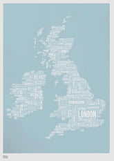 Map - UK and Ireland Type In Duck Egg Blue Unframed